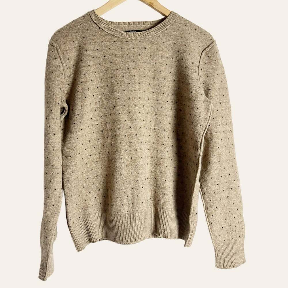 All Saints Hexen Wool Knit Crew Neck Long Sleeve Sweater Tan Black Size Large